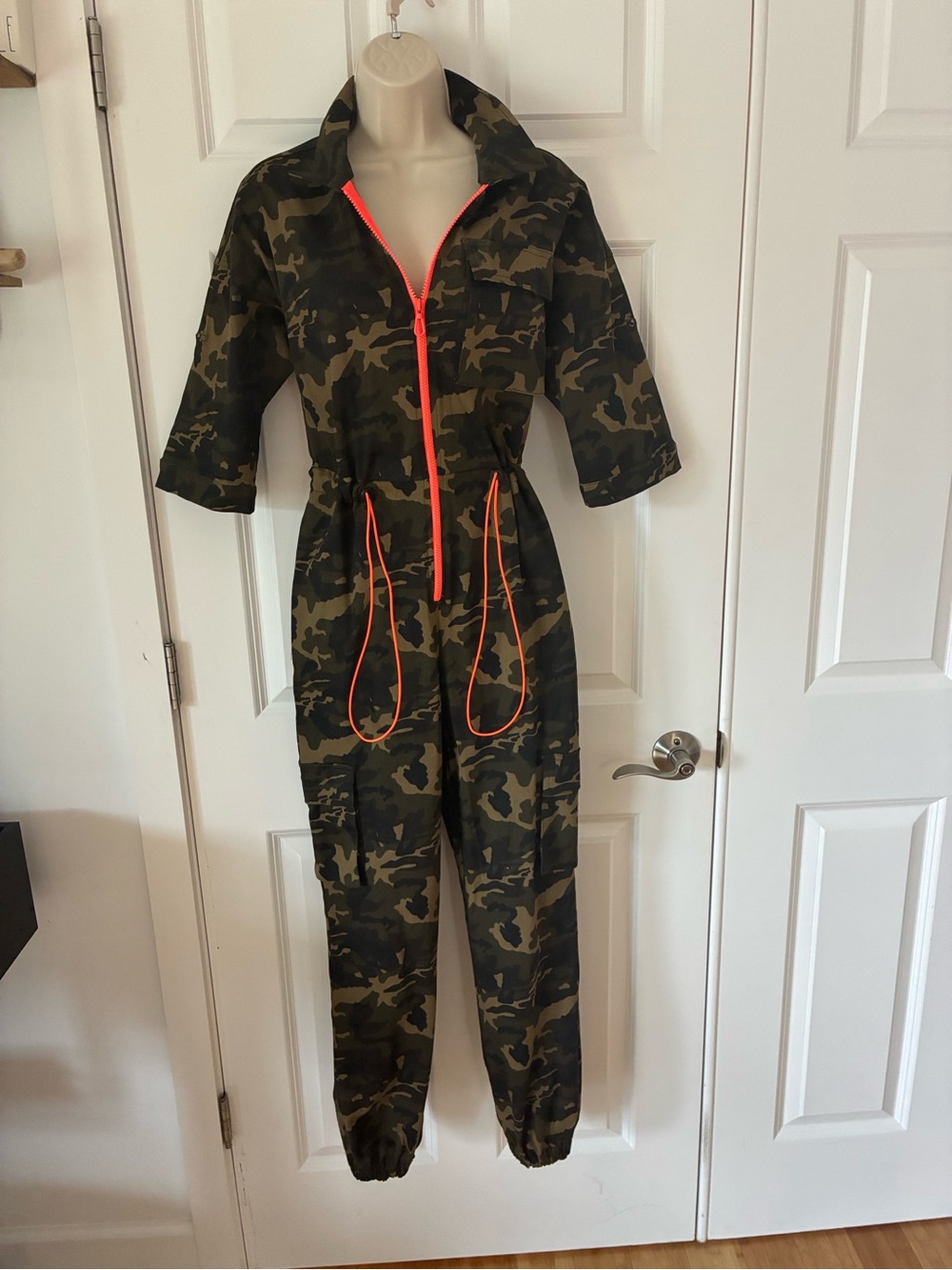 Camo Utility Jumpsuit with Neon Zip